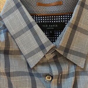 Ted Baker Gray and Blue Plaid Casual Shirt Long Sleeve Button Down Size 3 M